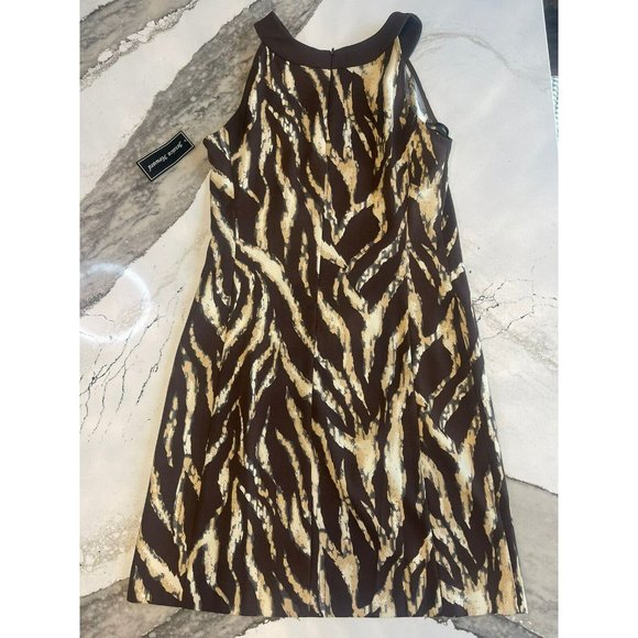 Jessica Howard Sleeveless Zebra/Cheetah Strip Beaded Neckline Mid Length Sz 10 - Picture 5 of 8